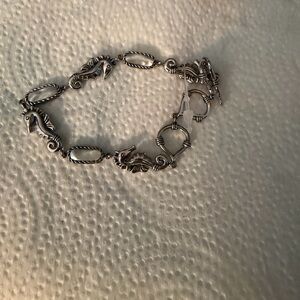 Larimar Sterling Silver Seahorse Link Bracelet with toggle clasp NEAw